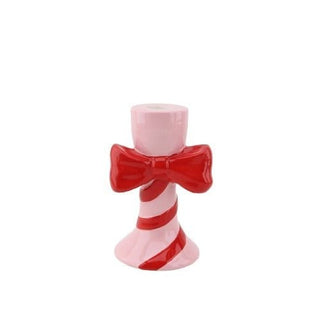 Kerzenhalter mit Bogen-Design – Stilvoller Kerzenständer aus Dolomit | Housevitamin - Pink/Rot - 9x8x14cm