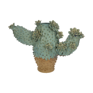 Kaktus Vase aus Keramik – Designvase in Türkis & Sand | H 26 cm