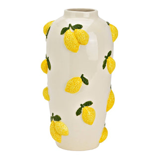 Vase Zitronen Dekor aus Keramik, Gelb/Weiß (B/H/T) 15x27x15cm
