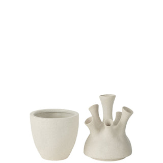 Vase Korallenton Weiß Groß – Keramikvase von J-Line | Moderne Deko Vase 29,5 cm