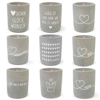 Kerze im Betonbehälter „Dankeschön“ – weiße Geschenkkerze von Mea-Living