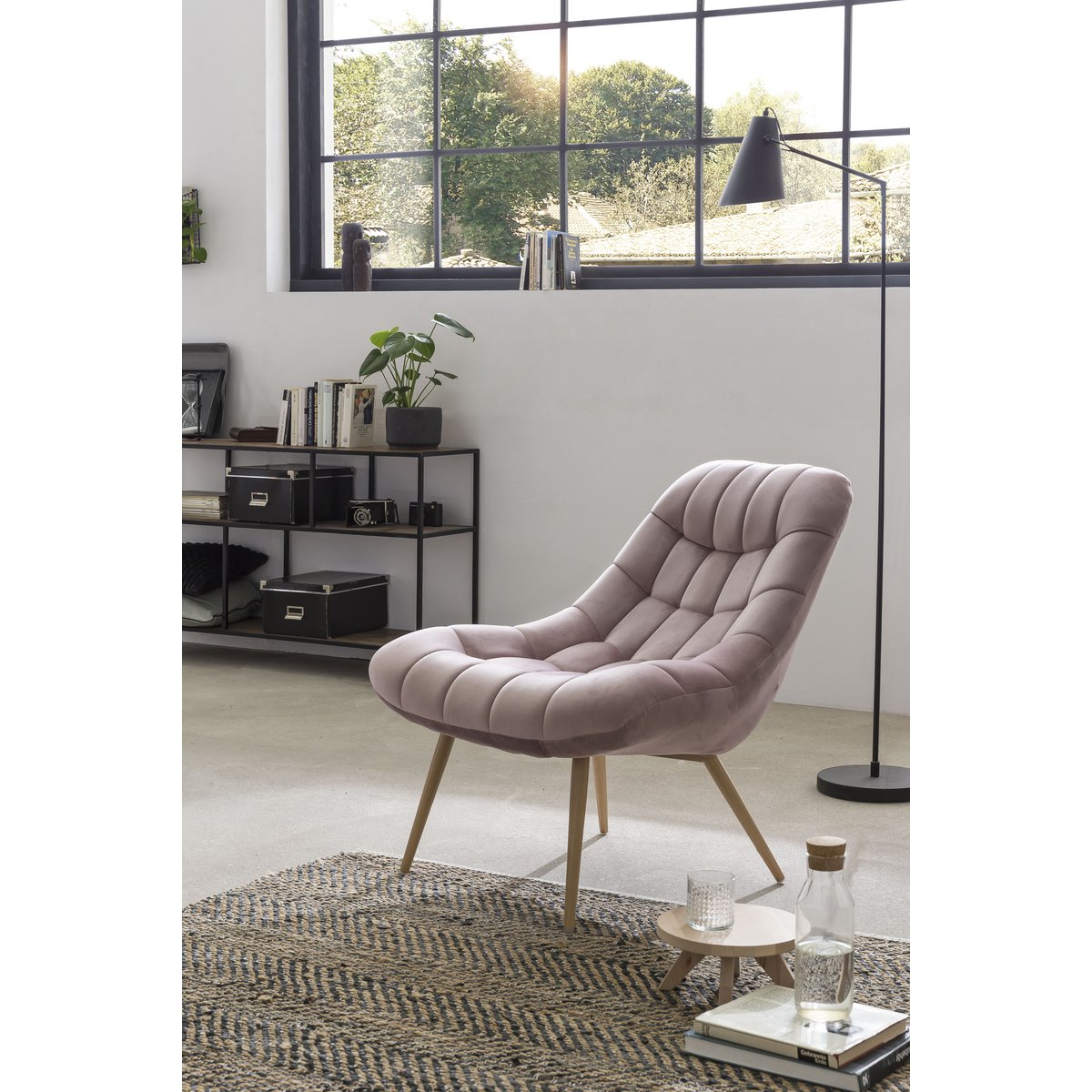 Sessel XXL Samt rosa Metall Holzoptik – MÄDCHENZIMMER