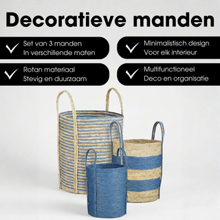 Aufbewahrungskorb Set Blau 3er – Geflochtene Körbe mit Griffen | Mica Decorations Brooklyn Körbe für Wohnzimmer, Kinderzimmer & Badezimmer