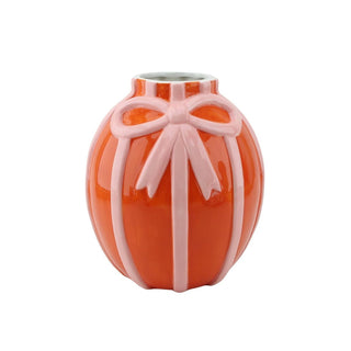 Keramikvase mit dekorativem Bogen – Moderne runde Dekovase | Housevitamin Orange/Pink - 17x17x17,5 cm