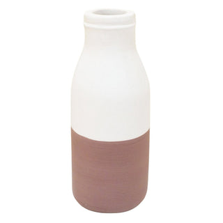 Vase Weiß Braun Kleine dekorative Vase handgegossen aus Ton mit Rattangriff SITU