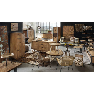 Rattan Armlehnstuhl mit Metallgestell – Handgefertigter Korbstuhl im Vintage & Factory Stil Set a 2