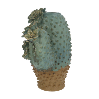 Kaktus Vase aus Keramik – Designvase in Türkis & Sand | H 26 cm