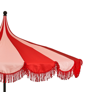 Sonnenschirm Rot gestreift mit Fransen – Outdoor Deko modern Balkon & Terrasse Ø235 cm