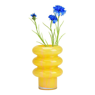 Gestreifte Glas Vase Gelb Apricot – Moderne Vase für Blumen & Wohnzimmer Deko 20 cm