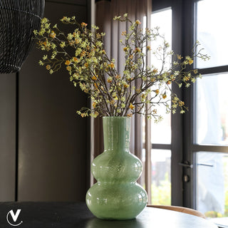 Handgefertigte Glasvase aus extra dickem Glas – Elite Design Vase mit Luftblasen & organischer Struktur, Grün 36 cm