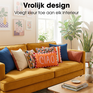 Mica Decorations CIAO Dekokissen 55x35 cm – Orange Zierkissen mit rosa „CIAO“ Schriftzug aus Baumwolle & Leinen