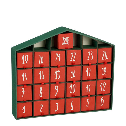 Adventskalender – L5 x B33 x H28 cm – Recyclingpapier – Rot, Grün