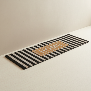 Fußmatte HOME mit Streifen 120 cm | Kokos Fußmatte Lang | Türmatte Eingang Schwarz Weiß