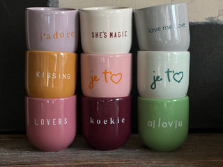 Kaffeebecher Keramik „Love me love“ türkis