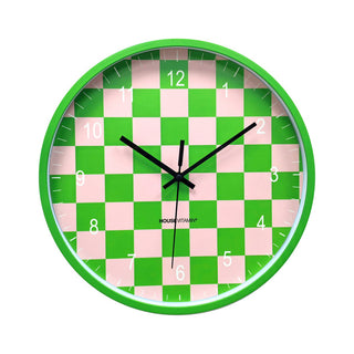 Uhr - Wanduhr - Blockmuster - grün/rosa - 34x4x34cm