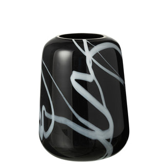 Schmale Glasvase mit Smoke-Effekt in Schwarz/Weiß von J-Line – Moderne Designvase aus Glas Ø 16,5 cm