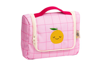 Kinder Kulturbeutel mit Spiegel „Mandarific“ – Rosa Reise Waschtasche mit Fächern | Kosmetiktasche für Kinder