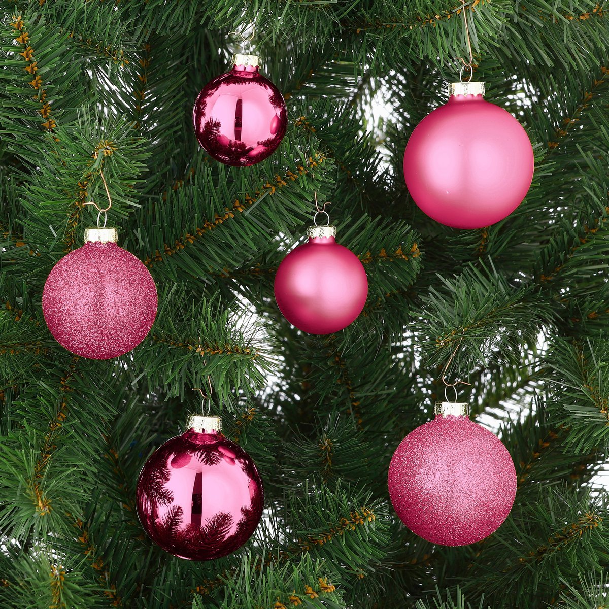 Christmas Balls Set - 26 Pieces - Ø7 cm - Glass - Fuchsia