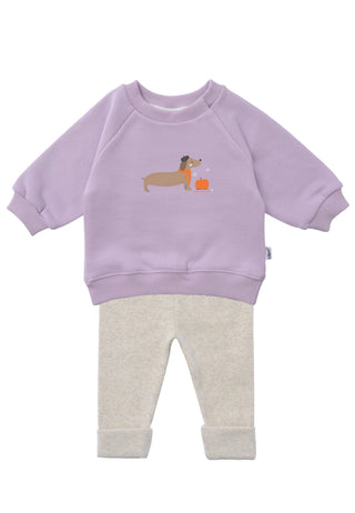 2tlg. Set mit Sweatshirt in flieder mit Print "Dackel" und Leggings
