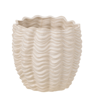 Blumentopf aus Keramik in Beige – Zeitloser Design-Blumentopf von J-Line (21 cm)