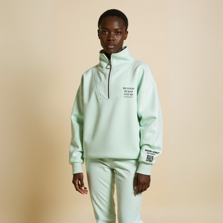 Half Zip Sweat "BE GOOD BE BAD JUST BE" - Mintgreen