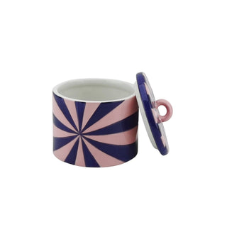 Candy Swirl Dekoglas mit Deckel – Buntes Aufbewahrungsglas im Wirbel-Design | Housevitamin -pink/Violet - 11x11x11,5 cm