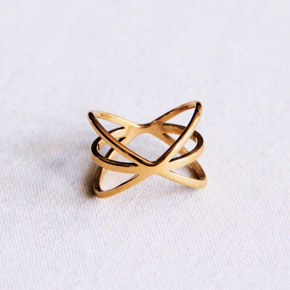 Statement-Ring „Cross-Over“ aus Edelstahl – Gold