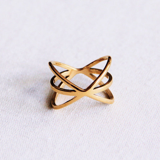 Statement-Ring „Cross-Over“ aus Edelstahl – Gold