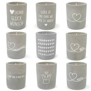 Kerze im Betonbehälter „Schön, dass es dich gibt“ – weiße Geschenkkerze von Mea-Living