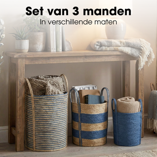 Aufbewahrungskorb Set Blau 3er – Geflochtene Körbe mit Griffen | Mica Decorations Brooklyn Körbe für Wohnzimmer, Kinderzimmer & Badezimmer