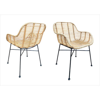 Rattan Armlehnstuhl mit Metallgestell – Handgefertigter Korbstuhl im Vintage & Factory Stil Set a 2