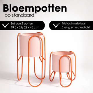 Blumentopf Set Donau Rosa auf Ständer – 2er Set Metall Pflanzgefäße modern – stilvolle Wohnaccessoires & Wohnzimmer Deko