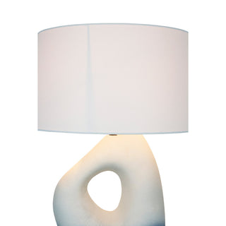 SalesFever Tischleuchte Keramik Blau-Weiß – Handbemalte Design-Tischlampe mit Leinenschirm, 69 cm