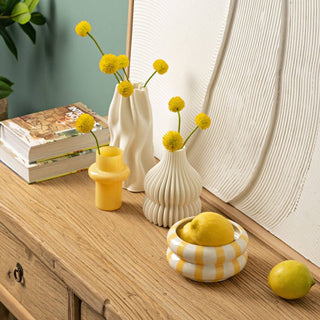 Gestreifte Keramik Schale Gelb Weiß – Moderne Deko Schale für Tischdeko & Wohnzimmer 15 cm