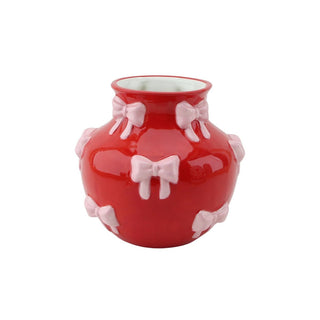 Runde Bauchvase aus Dolomit – Bunte Dekovase klein | Housevitamin - Rot/Rosa - 14,5x14,5x13 cm