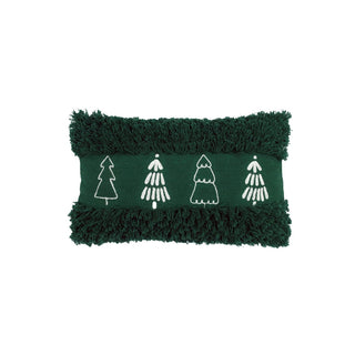 Urbane Hide Weihnachtskissen „Firglow“ 35×50 cm – Grünes Dekokissen mit Weihnachtsbäumen & flauschigem Rand