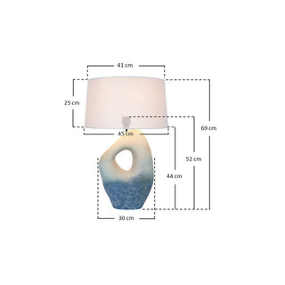SalesFever Tischleuchte Keramik Blau-Weiß – Handbemalte Design-Tischlampe mit Leinenschirm, 69 cm