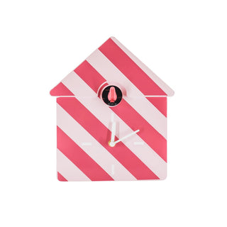 Housevitamin Wanduhr Kuckucks-Design – Rosa Streifenmuster, 24x27x9 cm