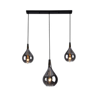 3er Pendelleuchte Gota – Rauchglas Schwarz, Retro Design, 88 cm
