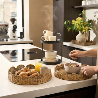 Eleta Rattan Tablett Set rund Braun 2er-Set – Serviertablett & Deko Tablett Mica Decorations