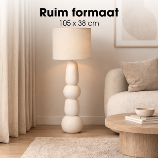 Menko Stehlampe 105 cm – Keramik Stehleuchte in Creme mit E27 Fassung, Moderne Wohnzimmer Stehlampe