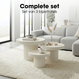 Mica Decorations Lux Beistelltisch Set 3er – Runde Metall Beistelltische in Gebrochenem Weiß, Moderne Couchtische Ø50–70 cm