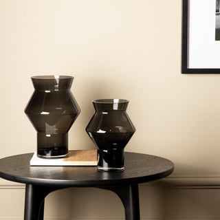 Large design vase with jaggy angular cylindrical shape, dark grey high quality glass, CUZ14GR