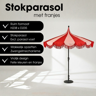 Sonnenschirm Rot gestreift mit Fransen – Outdoor Deko modern Balkon & Terrasse Ø235 cm