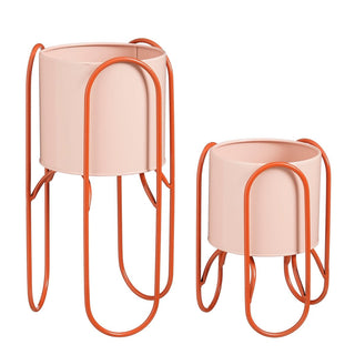 Blumentopf Set Donau Rosa auf Ständer – 2er Set Metall Pflanzgefäße modern – stilvolle Wohnaccessoires & Wohnzimmer Deko