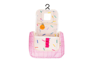 Kinder Kulturbeutel mit Spiegel „Mandarific“ – Rosa Reise Waschtasche mit Fächern | Kosmetiktasche für Kinder