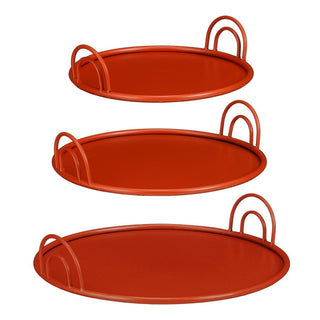 Tablett Set Rot mit Griffen – 3er Metall Tabletts aus Eisen