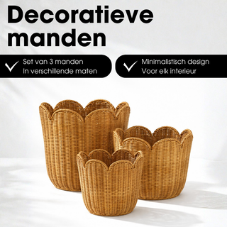 Rattankorb Set 3er – Aufbewahrungskörbe aus Rattan rund | Mica Decorations Eleta