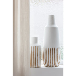 Deko-Vase aus Holz in Weiß – Stilvolle Blumen- & Pflanzenvase von J-Line | 33 cm