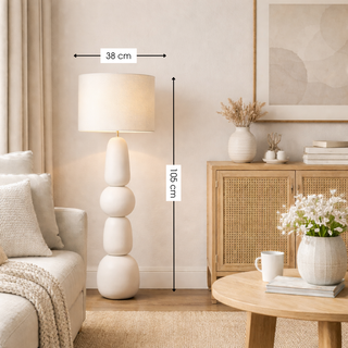 Menko Stehlampe 105 cm – Keramik Stehleuchte in Creme mit E27 Fassung, Moderne Wohnzimmer Stehlampe